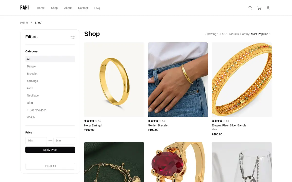 Rahi shop page